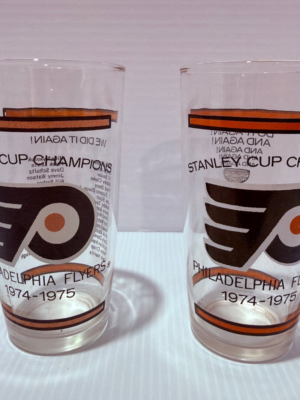 Philadelphia Flyers 1974-1975 Stanley Cup Champions Glasses Set Of 2 Pint Glass
